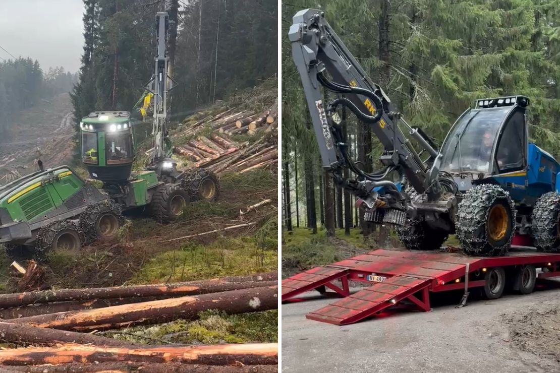 Hogstmaskiner, sluttavvirkning til venstre og tynningsmaskin til høyre