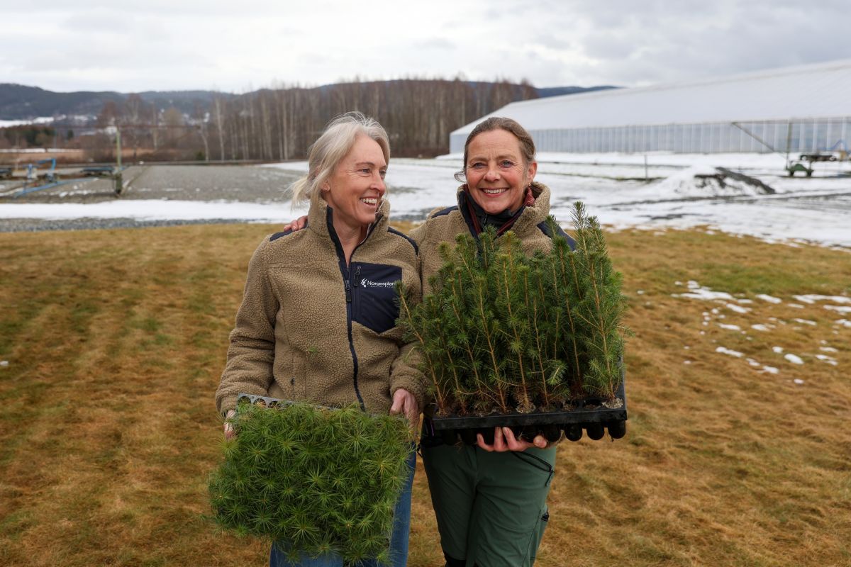 Hilde Hoff Skinnes (til venstre) og Kristin Høibakk hos Norgesplanter på Hokksund