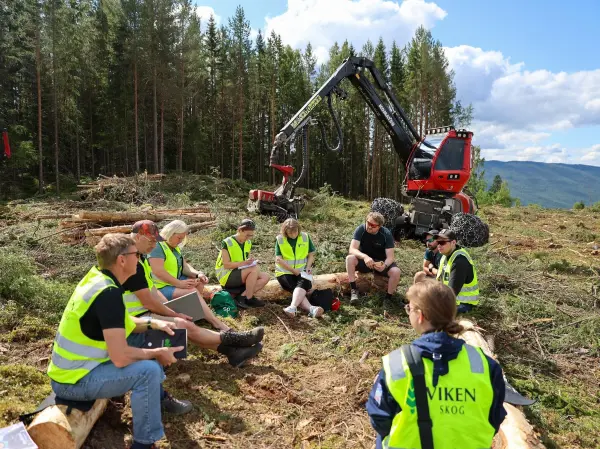Solveig Vestenfor (Ap), Sigrid Simensen Ilsøy (Sp) og Anne Kari Eriksen (Sp) ble med ut i skogen for å høre om skogbruk og se på hogst hos melkebonde og skogeier Iver Ransedokken i Gol. – Dere slår nok opp åpne dører hos oss når det gjelder et aktivt og bærekraftig skogbruk, fastslo Solveig Vestenfor, Arbeiderpartiets andrekandidat og ordfører i Ål.
